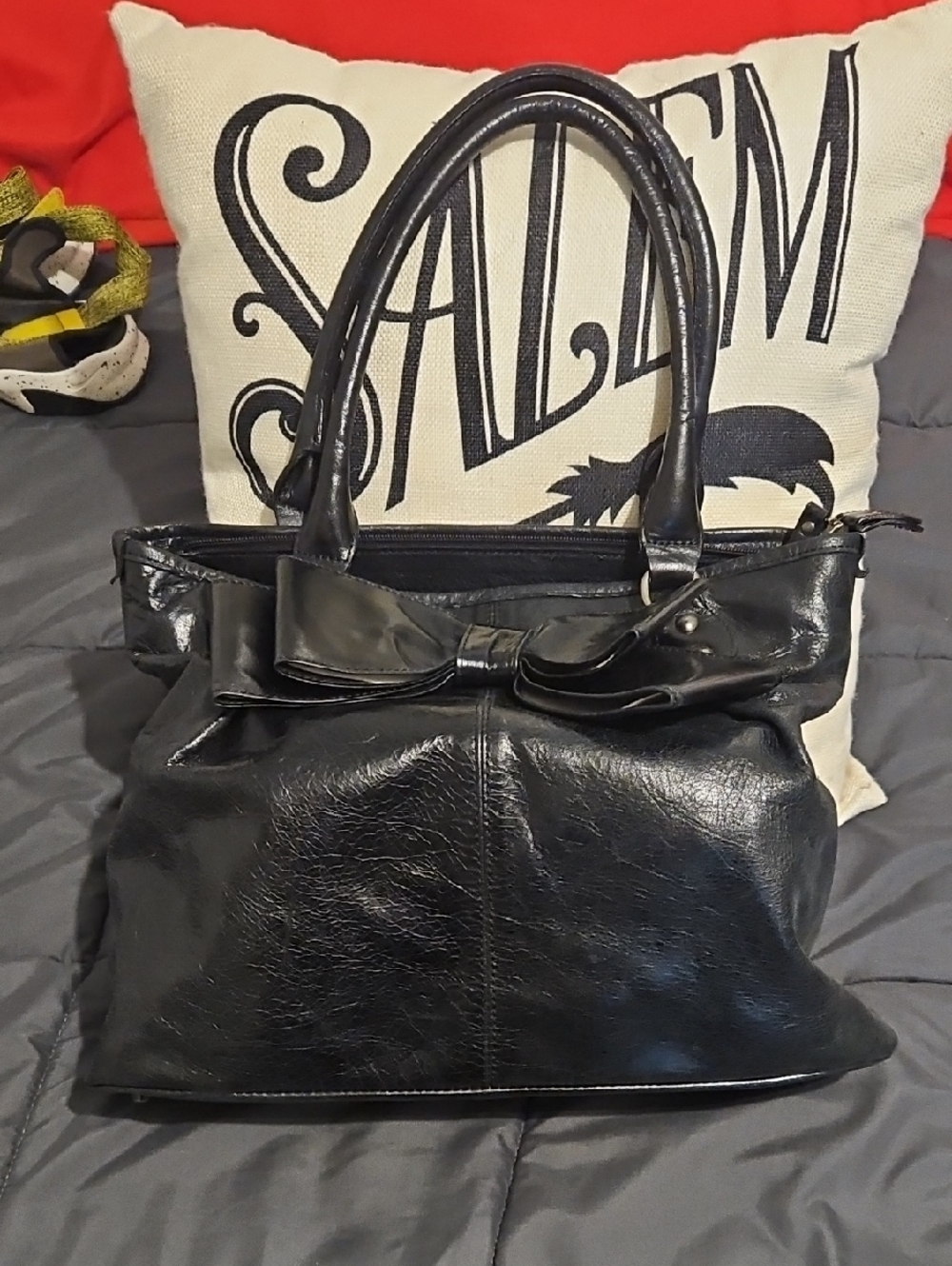Roberta Gandolfi Italian Black Bow Accent Leather Tote‎ Bag Made In Italy